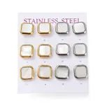 6 Pair 2 Color Square Natural Shell Stud Earrings