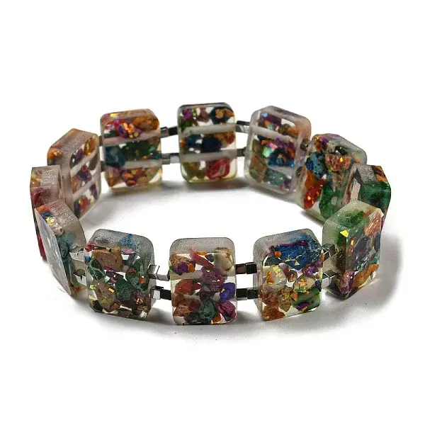Dyed Natural Imperial Jasper with Resin Beaded Stretch Bracelets