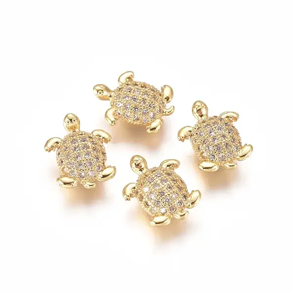 Brass Micro Pave Clear Cubic Zirconia Beads