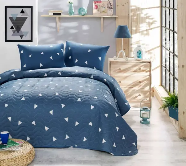 Přehoz 200x220 + 2 polštáře tris - modrá