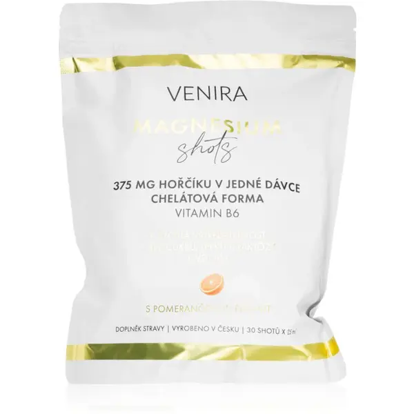 Venira Magnézium Shots nápoj na podporu zníženia únavy a vyčerpania, pre normálny stav zubov, kostí a svalov príchuť Orange 30x25 ml