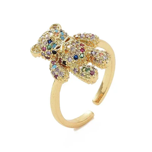 Cubic Zirconia Bear Open Cuff Ring