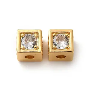 Brass Micro Pave Cubic Zirconia Beads
