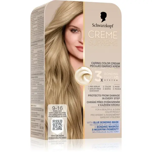 Schwarzkopf Creme Supreme permanentná farba na vlasy odtieň 9-16 Chladná popolavá veľmi svetlá blond 60 ml