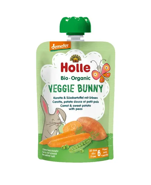 HOLLE Veggie Bunny BIO Puri zo zeleniny - mrkva, sladké zemiaky a hrášok. 100 g