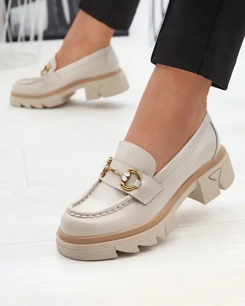 Resti Lacquered beige women's moccasins with crystals Inriw - Footwear