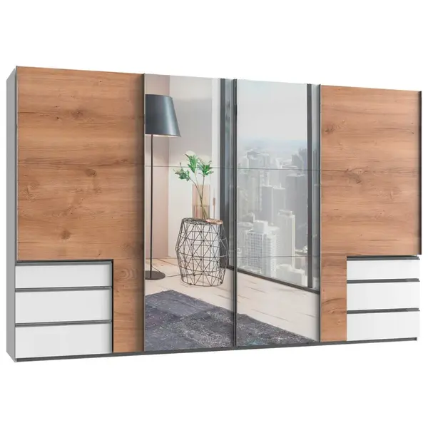 MID.YOU SKŘÍŇ S POSOUVACÍMI DVEŘMI, bílá, barvy dubu, 350/216/65 cm