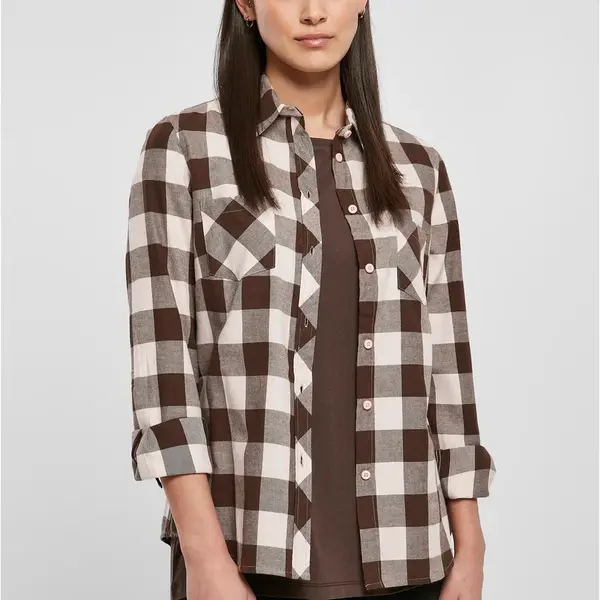 Ladies Turnup Checked Flanell Shirt růžová/hnědá