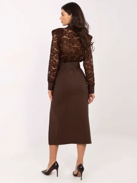 Hnědá midi sukně s rozparkem