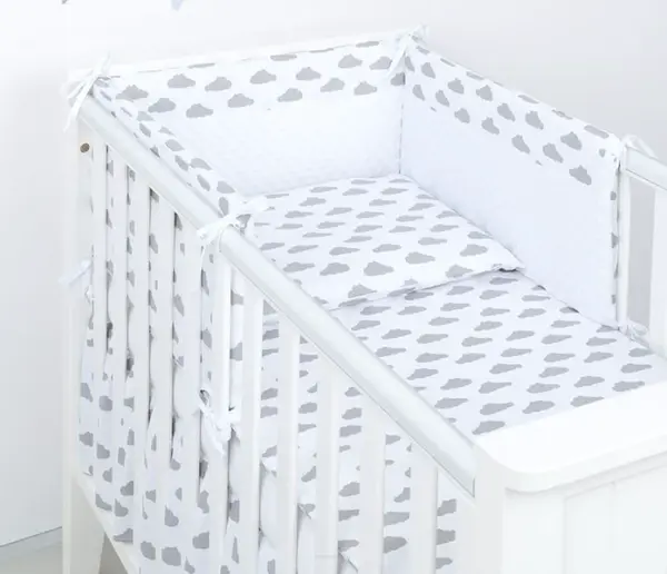 Mamo Tato Mantinel s povlečením do postýlky, 3D sada, Obláčky, 135x100 cm, bílá, šedá