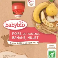 BABYBIO Hruška s banánem a prosem 4 x 90 g