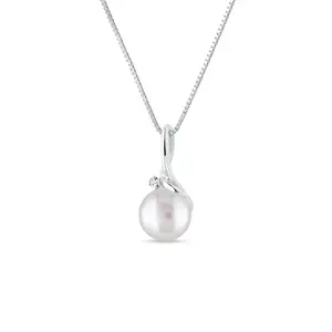 Náhrdelník se sladkovodní perlou a briliantem v bílém zlatě KLENOTA