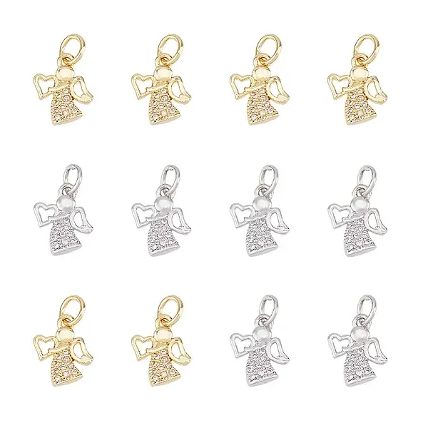 12Pcs 2 Colors Brass Micro Pave Cubic Zirconia Charms