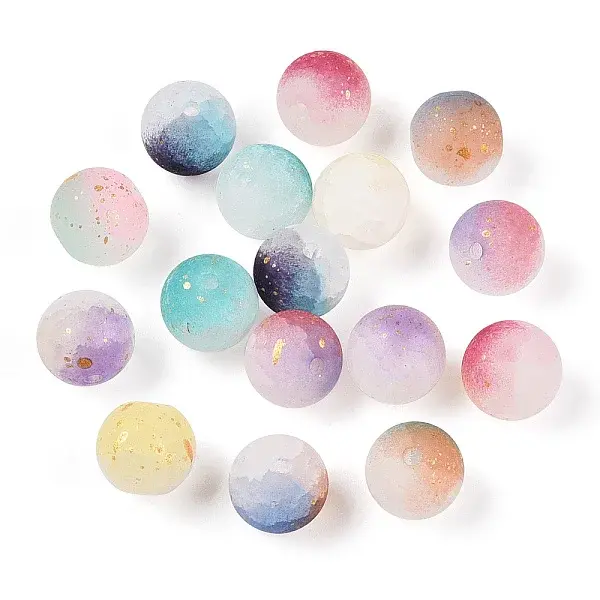 Frosted Baking Painted Crackle Glass Beads with Glitter Powder
