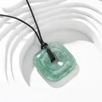 Natural Green Aventurine Square Pendants Black PU Leather Cord Necklaces