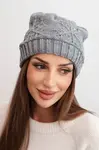 Kesi Dámská zimní čepice s vlnou a ozdobným pletením s perličkami K470 tmavě šedá