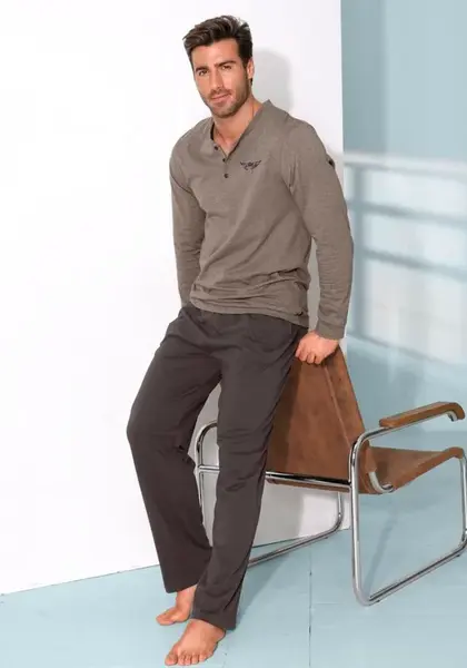 ARIZONA Dlhé pyžamo  tmavohnedá / hnedá melírovaná