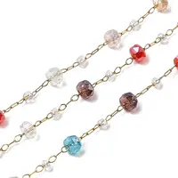 Handmade 304 Stainless Steel Chains with Faceted Rondelle Glass Beads