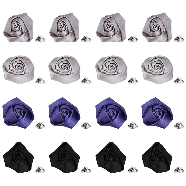 16Pcs 4 Colors Rose Cloth Brooch
