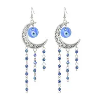 Tibetan Style Alloy Crescent Moon Chandelier Earrings