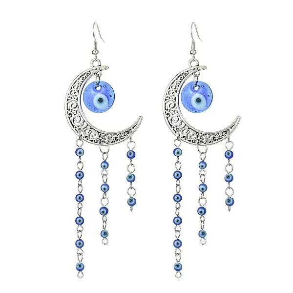 Tibetan Style Alloy Crescent Moon Chandelier Earrings
