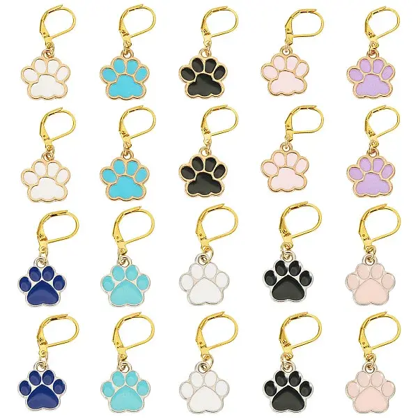 20Pcs 10 Colors Paw Print Alloy Enamel Pendant Locking Stitch Markers