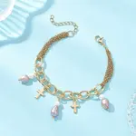 Natural Pearl Rice and 304 Stainless Steel Cross Charm Bracelets for Women