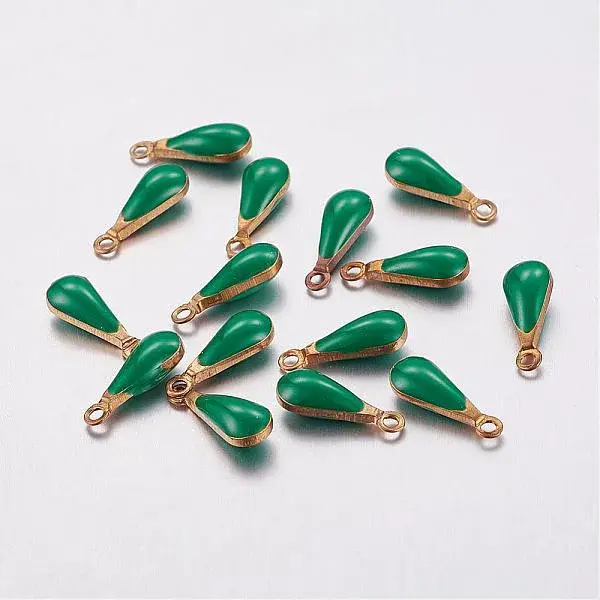Antique Golden Plated Brass Enamel Teardrop Charms
