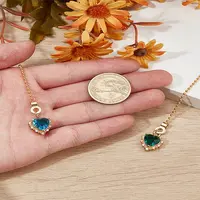 2Pcs Heart Brass Cubic Zirconia Charms Ceiling Fan Pull Chain Extenders