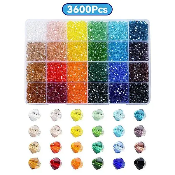 3600Pcs 24 Colors Transparent Electroplate Glass Beads