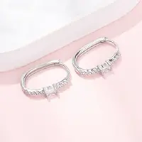 Oval 925 Sterling Silver Micro Pave Clear Cubic Zirconia Hoop Earrings