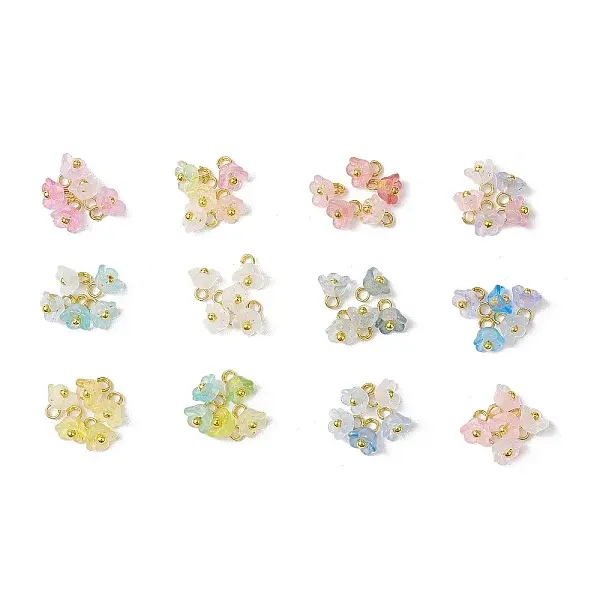 60Pcs 12 Colors Frosted Acrylic Flower Charms