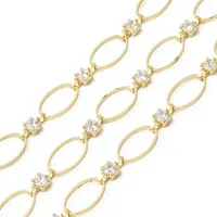 Handmade Brass Pave Clear Cubic Zirconia Oval Link Chains