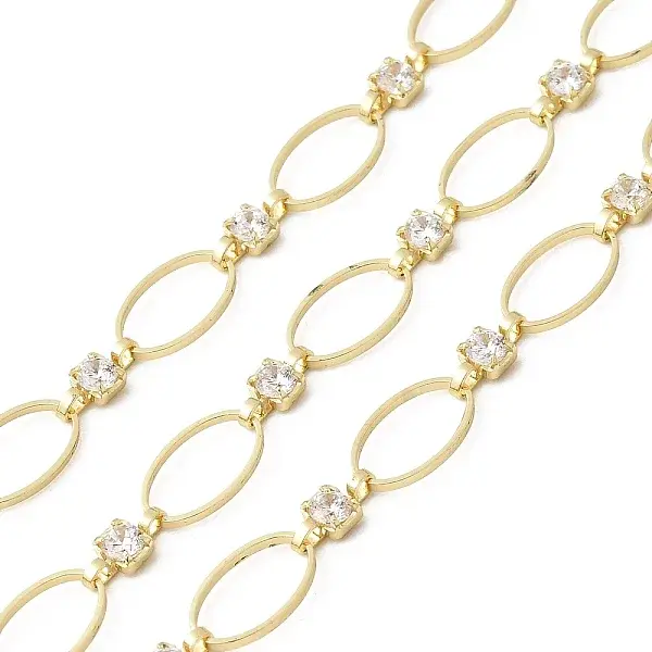 Handmade Brass Pave Clear Cubic Zirconia Oval Link Chains