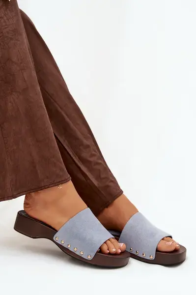 Dámske šľapky s zlatými cvokmi modré Ferinna