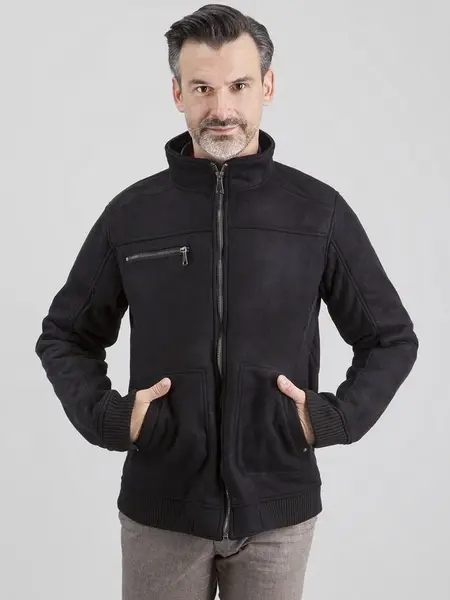 PERSO Man's Men's short eco-suede jacket with a zipper
