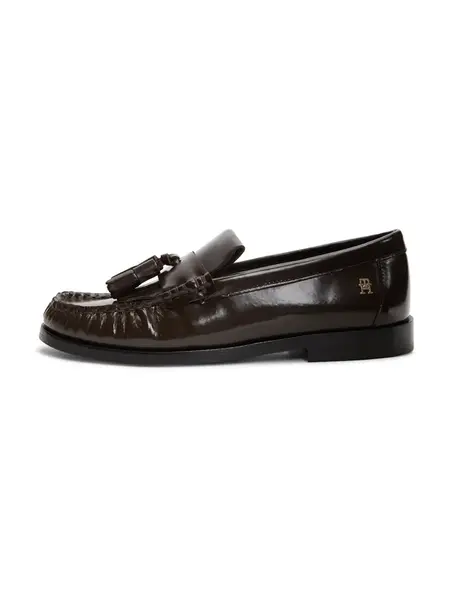 TOMMY HILFIGER Mokasíny 'TH Monogram Tassel'  tmavohnedá