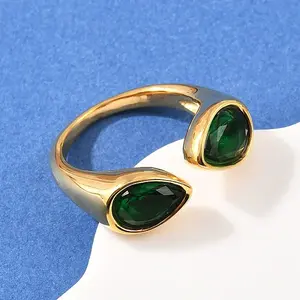 304 Stainless Steel with Glass Cuff Open Rings