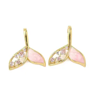 Brass Micro Pave Clear Cubic Zirconia Shell Pendants