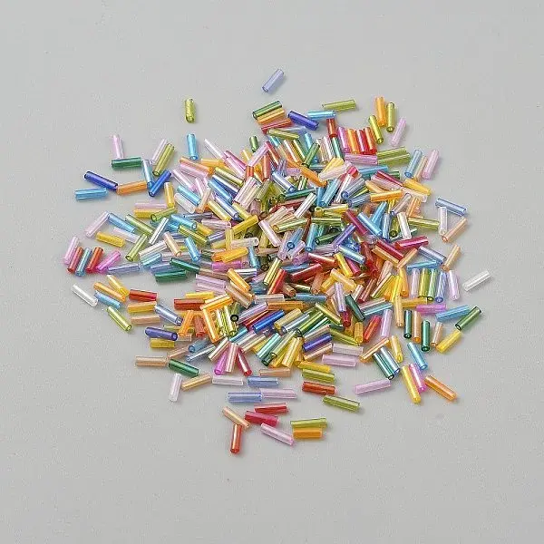 Transparent Colours Rainbow Glass Round Bugle Beads