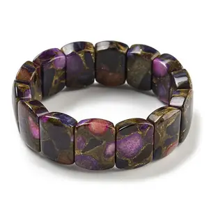 Synthetic Rectangle Gold Clinquant Stone Stretch Bracekets