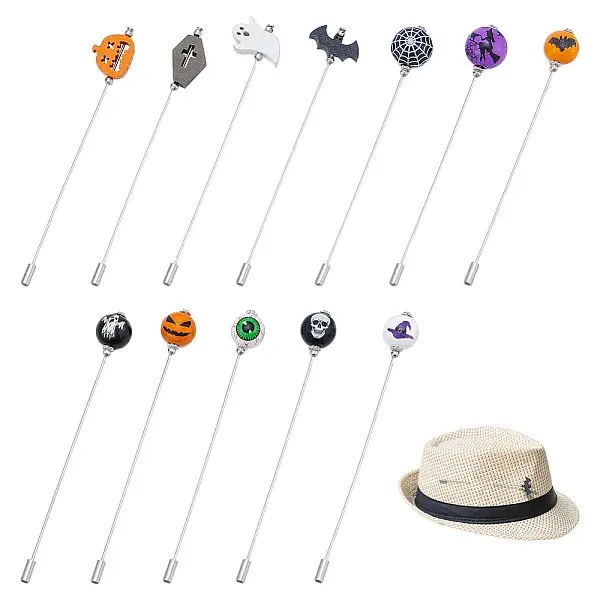 12Pcs Halloween Theme Brass Brooch