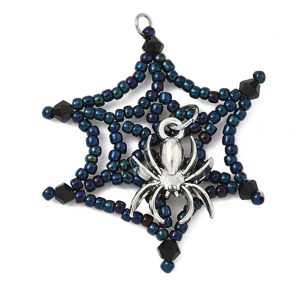 Halloween Theme Spider Web Glass Seed Beads Pendants