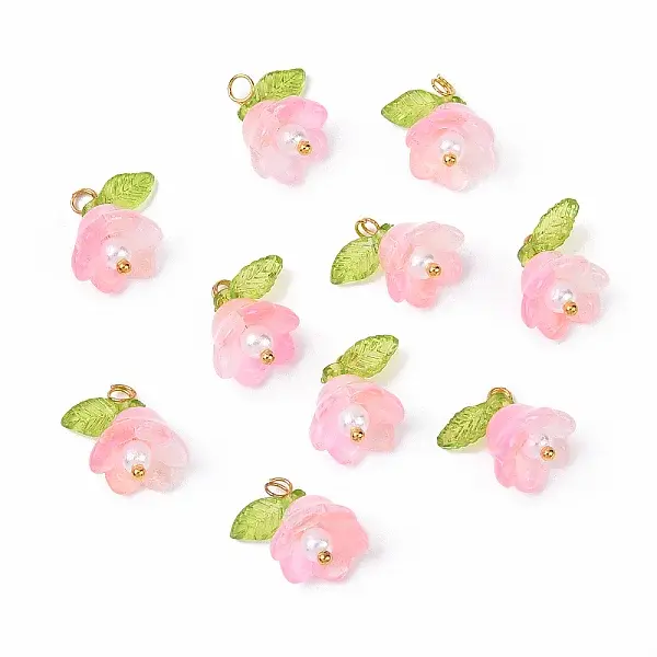 10Pcs Acrylic & Glass Flower Pendants