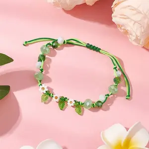 Glass and Braided Nylon Thread Beaded Bracelets