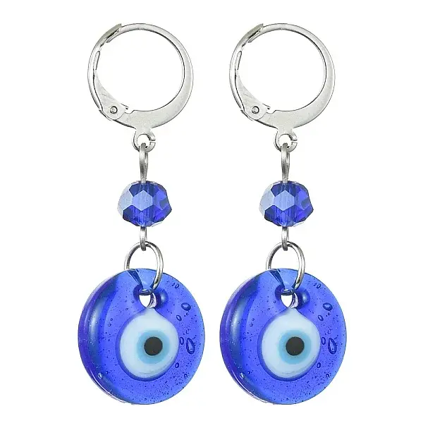 Evil Eye Glass Leverback Earrings