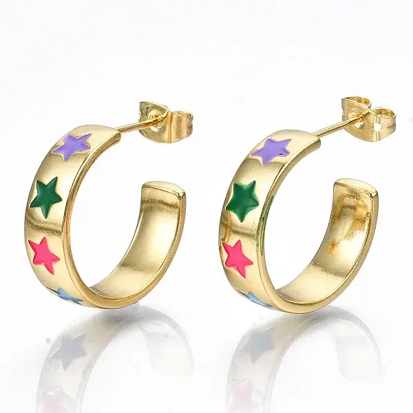 Brass Enamel Stud Earrings