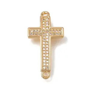 Brass Micro Pave Clear Cubic Zirconia Religion Cross Links Connector Charms