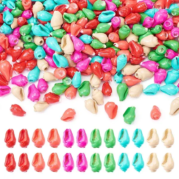 300Pcs 6 Colors Spray Painted Natural Spiral Shell Beads Strands