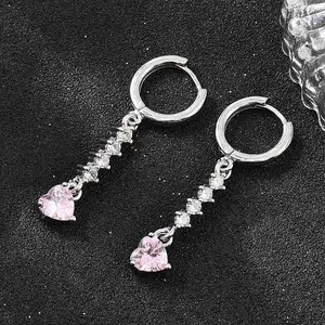 Brass Micro Pave Cubic Zirconia Hoop Dangle Earrings